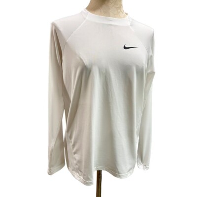 Large Nike Swim Womens New Nessa386 Hydroguard Swim Shirt White Long Sleeve 