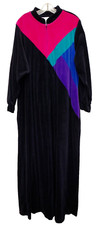 C4 Vintage NWT 1980s David Brown Dress ZIp Gown Robe L Colorblock Black Velour