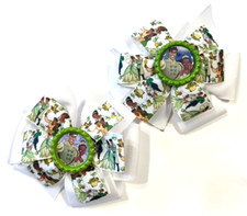 Beautiful Tiana from Disney's Princess and the Frog Inspired Pigtail hairbows.