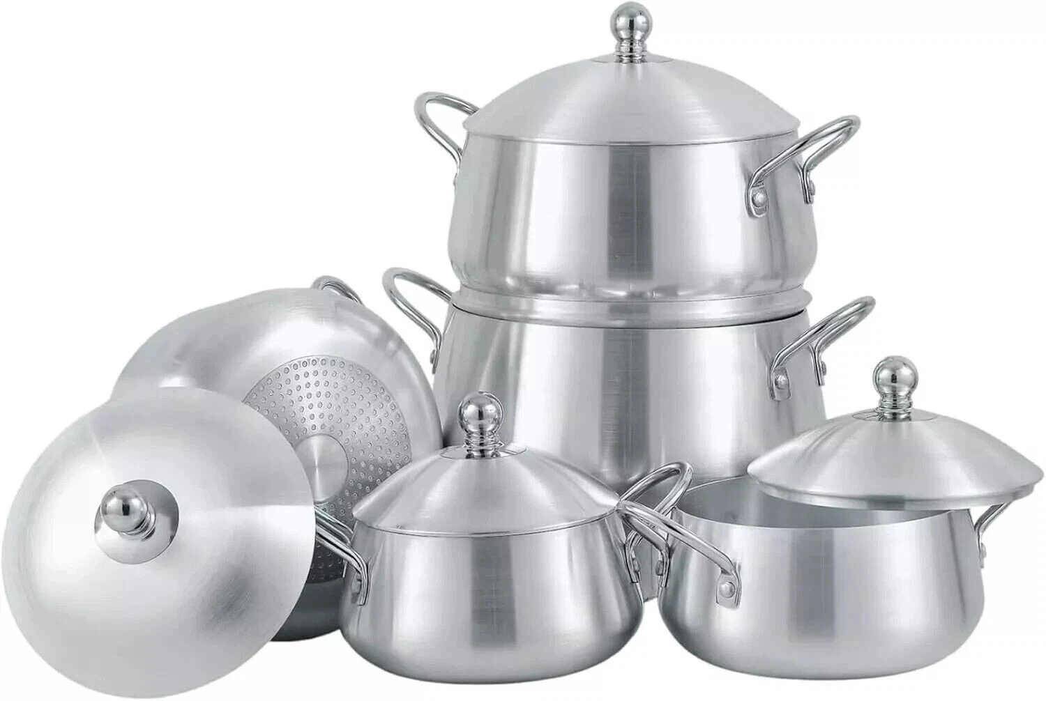 10pcs Aluminium Belly Stockpot Cookware Casserole Set Dish Pan Soup Pot Cooking