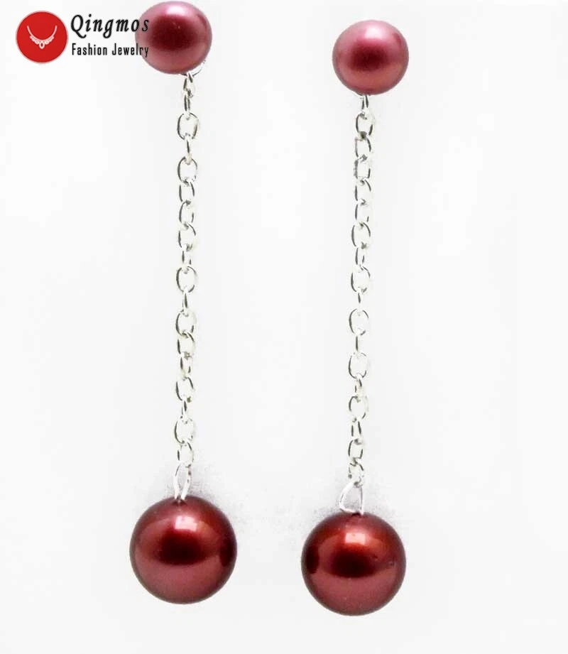 Pendientes de perlas naturales redondas planas rojas de 7-8 mm para mujer con perla de concha de mar Foto 3 de 4