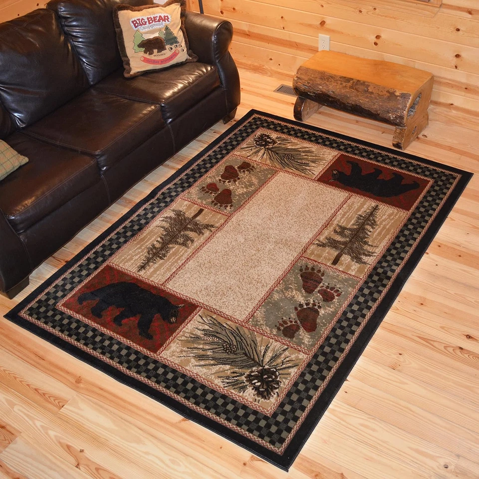 Rustic Lodge Black Bear 5X7 Area Rug, 5'3X7'3 Foto 2 de 4
