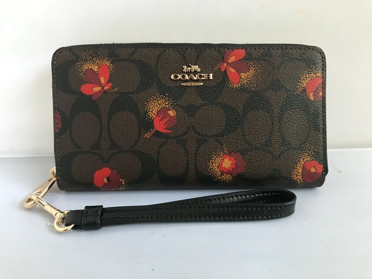 COACH Long Zip Around Wallet In Signature Canvas With Poppy Floral