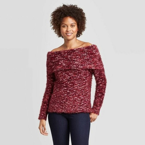 Shoulder Eyelash Sweater Brandy Wine 