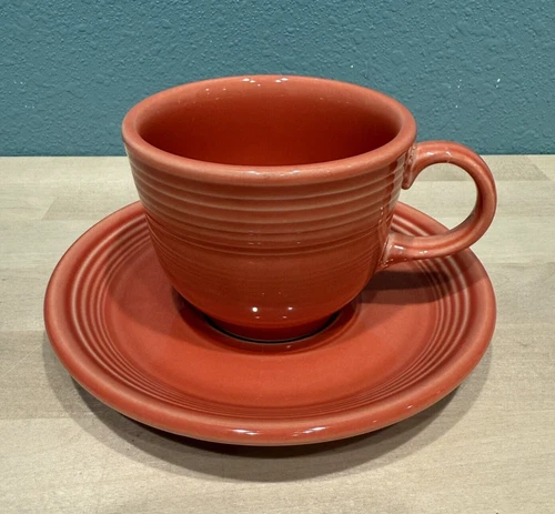 Fiestaware Homer Laughlin Coffee Tea Cup & Saucer Retired Persimmon 1997 VTG USA