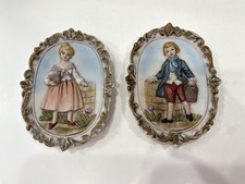 Vintage 3D Wall Hanging Plaques Boy Girl Jack Jill Nursery Rhyme Set of 2
