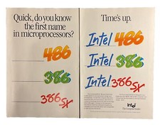Intel Times Up Vintage Print Ad 1991 Microprocessors 486, 386, 386sx Magazine Ad