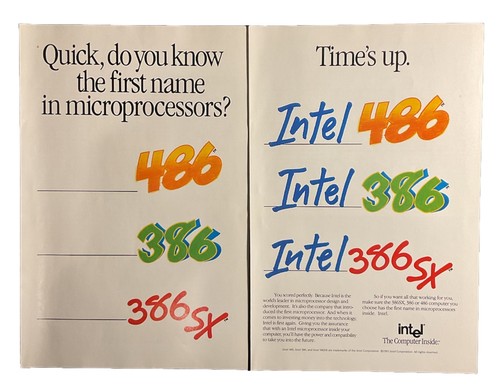 Intel Times Up Vintage Print Ad 1991 Microprocessors 486, 386, 386sx ...