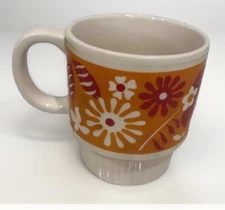 Vintage 70’s Stackable Mug Orange Floral Stylecraft Earthen Made In Japan