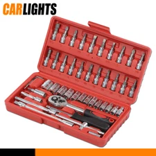 46Pcs Auto Car Repair Tool 1/4" Ratchet Wrench Combination Socket Tool w/Box Kit