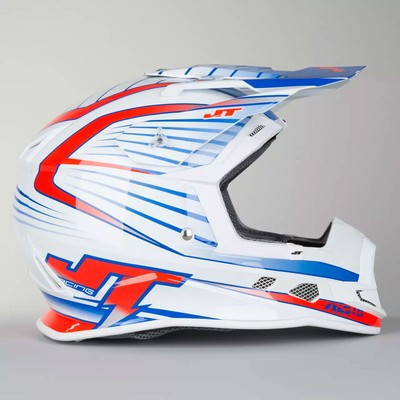 JT Racing asl-1 Motocross MX Enduro Casco Bici Bianco/Rosso/Blu | eBay