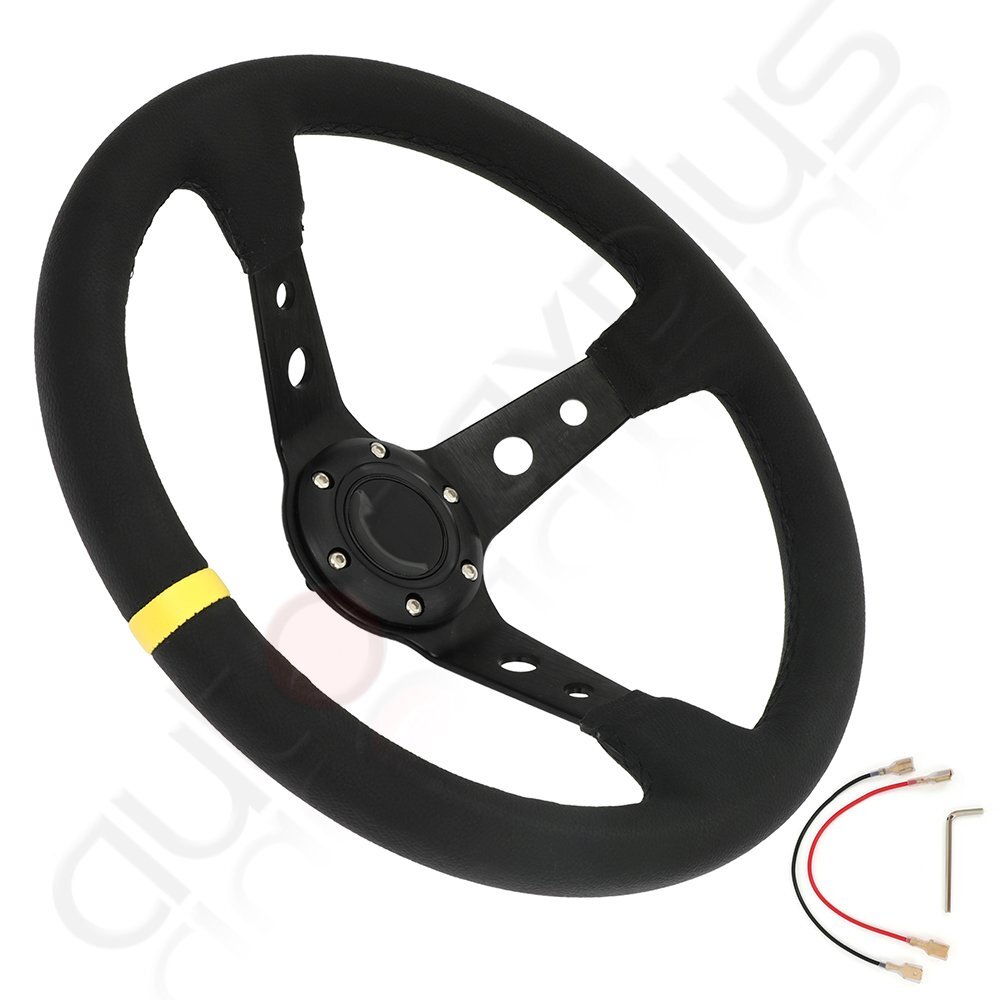 350mm 3" Deep Dish 6 Bolt Sport Racing Steering Wheel Leather+Horn