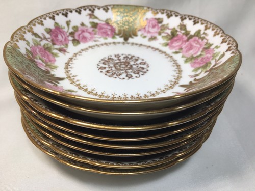 (9 Pieces) Vintage GDA Ch Field Haviland France DESSERT BOWL SET w/Roses - Picture 6 of 12