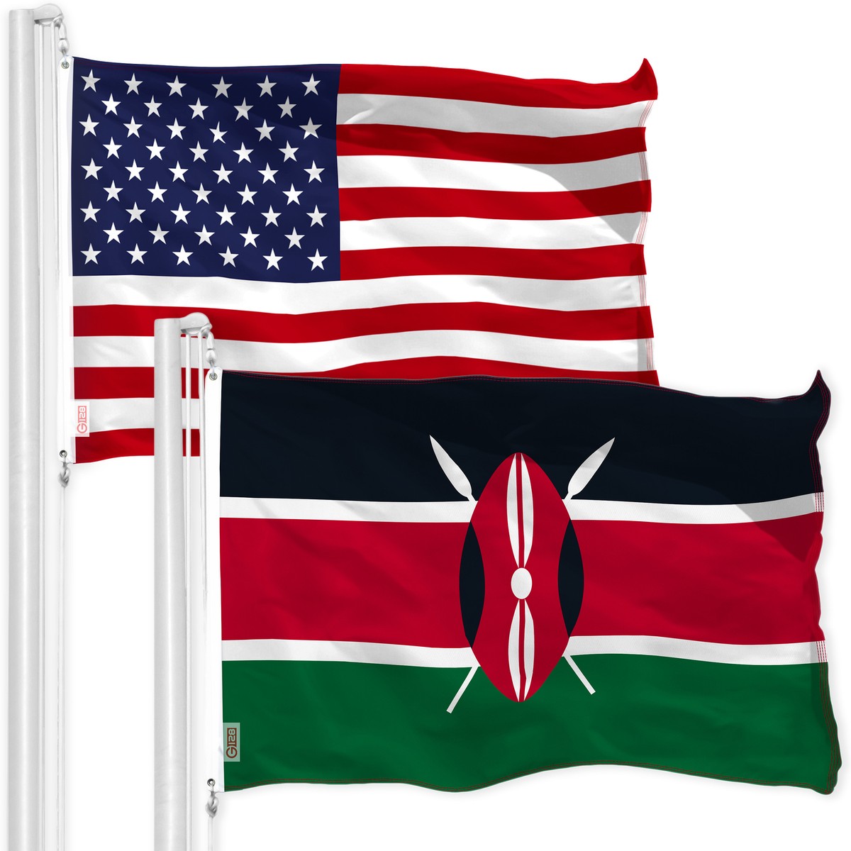 G128 Combo Pack: USA Flag 3x5 Ft 150D & Kenya Flag 3x5 Ft 150D G128 Combo Pack: USA Flag 3x5 Ft 150D & Kenya Flag 3x5 Ft 150D