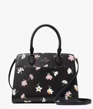 Kate Spade Madison Floral Waltz Medium Top Zip Satchel Black Multi KF440