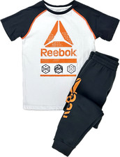 Reebok Kids 2 Pc Grey Orange Polyester Elastic Waist T Shirt Sweatpants Set Sz 6