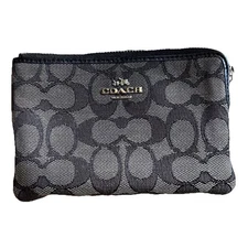 Coach Corner Zip Wristlet Wallet Black Smoke Silver F58033**Missing The Wristlet