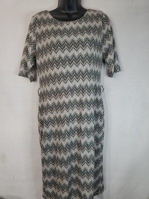 Vintage Connected Apparel Dress Women's Size 12 Zig Zag Print Maxi Short Sleeve