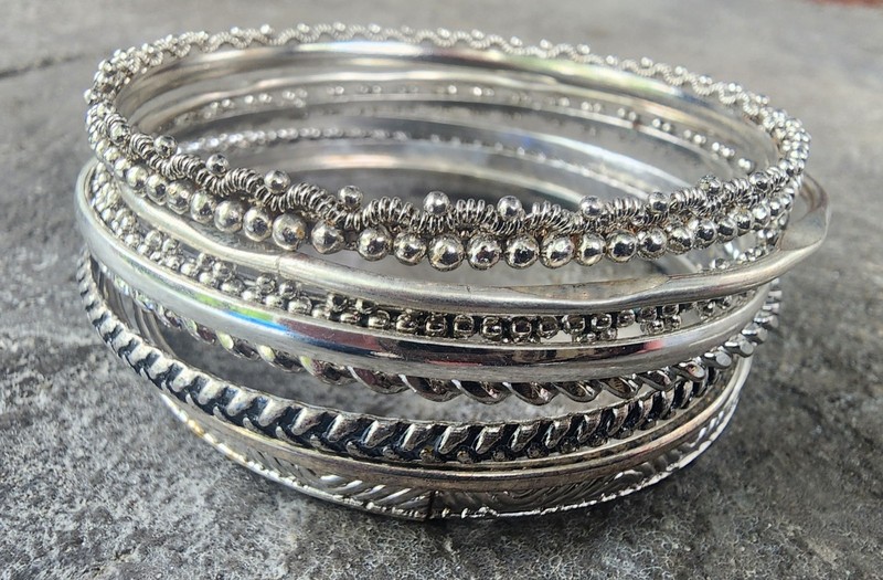 Vintage Silver Bangles Bracelets. Lot of 8