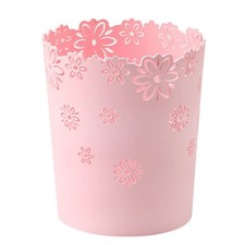 Pink Hollow Flower Wastebasket - Lidless Plastic Trash Can for Home Use