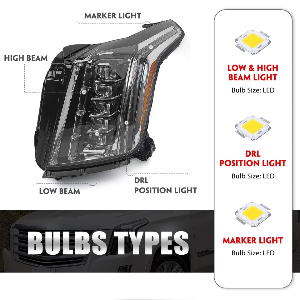 For Cadillac Escalade 2015-2020 Full LED Projector Headlight Lamp Driver Left LH Foto 2 de 4