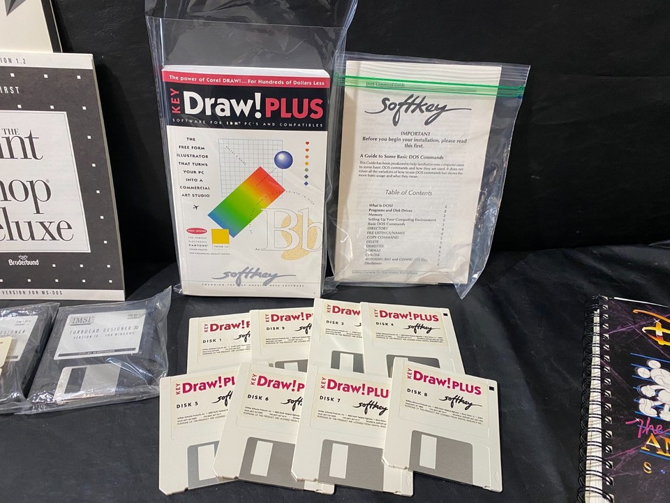 vintage PC Floppy DISKS & BOOK Print Shop Draw!Plus Disney Animation ...