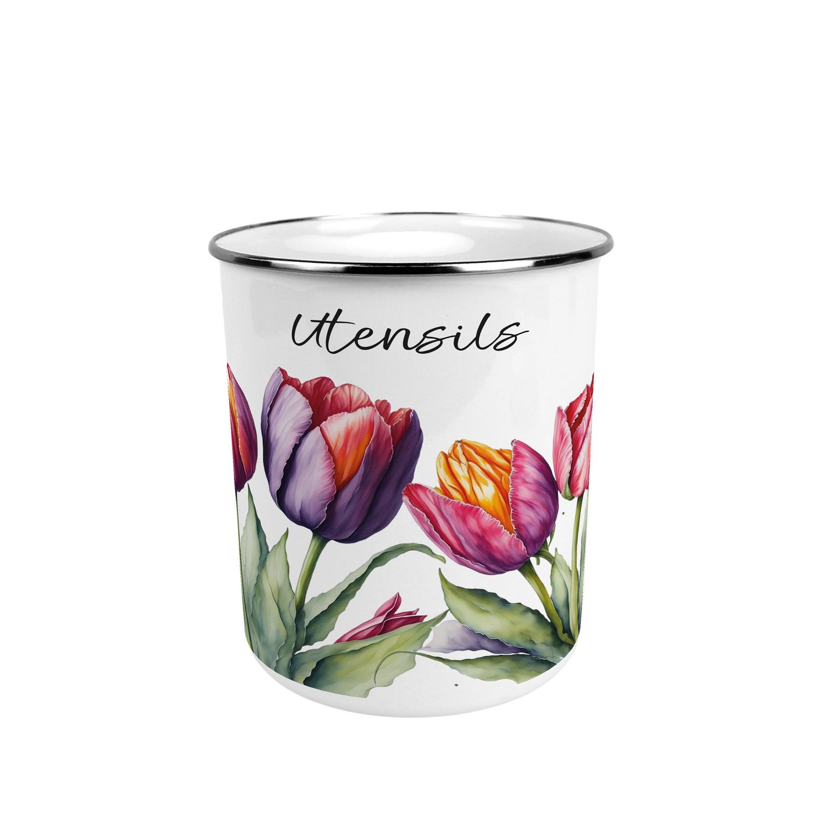 Tulips Metal Kitchen Utensil Storage Pot - Floral Kitchen Organiser Gift