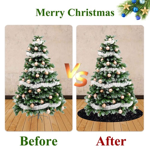 Alfombra de árbol de Navidad de terciopelo con lentejuelas de 36 pulgadas negra brillante bordada y lentejuelas... - Imagen 7 de 7