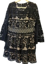 Kenzie Black Lace Babydoll Lined Dress Part Women's Size Junior XL Bell Sleeves