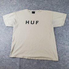 HUF Shirt Men Large Brown Crew Neck Short Sleeve Graphic Stretch Pullover Casual