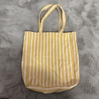 A.P.C. Stripe Logo Tote Bag Yellow Cream Cotton Blend Japan