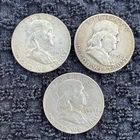 Lot of 3 Franklin Half Dollars 1951 & 1963-D 90% Silver US Coins Circulated