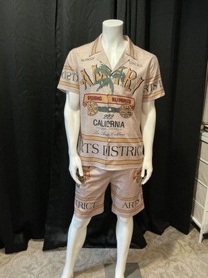 Amiri Men's Graphic California Arts District Shirt & Shorts Set Beige Yellow