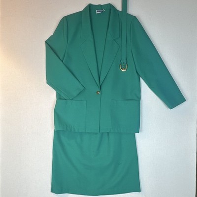 Vintage Cape Cod Green 3-Piece Skirt Suit Set Jacket Skirt Belt Women s Size 12