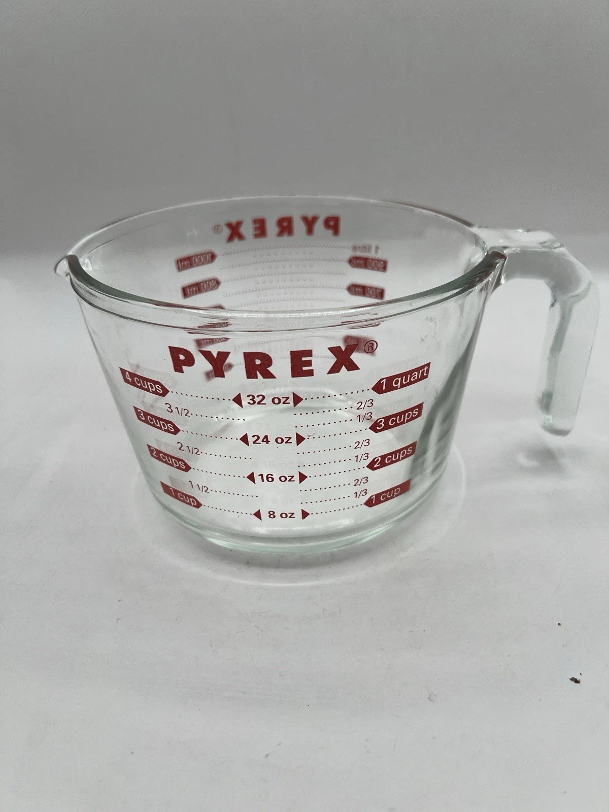 Vintage Pyrex 4 Cup Glass Measuring Cup 1 Qt 32oz 1000ml Red Lettering Made USA
Opens in a new windo