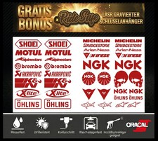 40-teilig Premium Motorrad Sponsoren Aufkleber SET Rot + GRATIS Lasergravur