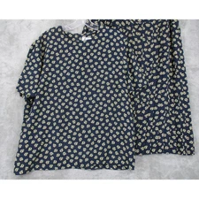 Le Suit Skirt Set Womens 18 Floral Pleated Midi Boho Modest Navy Blue Tan Zip