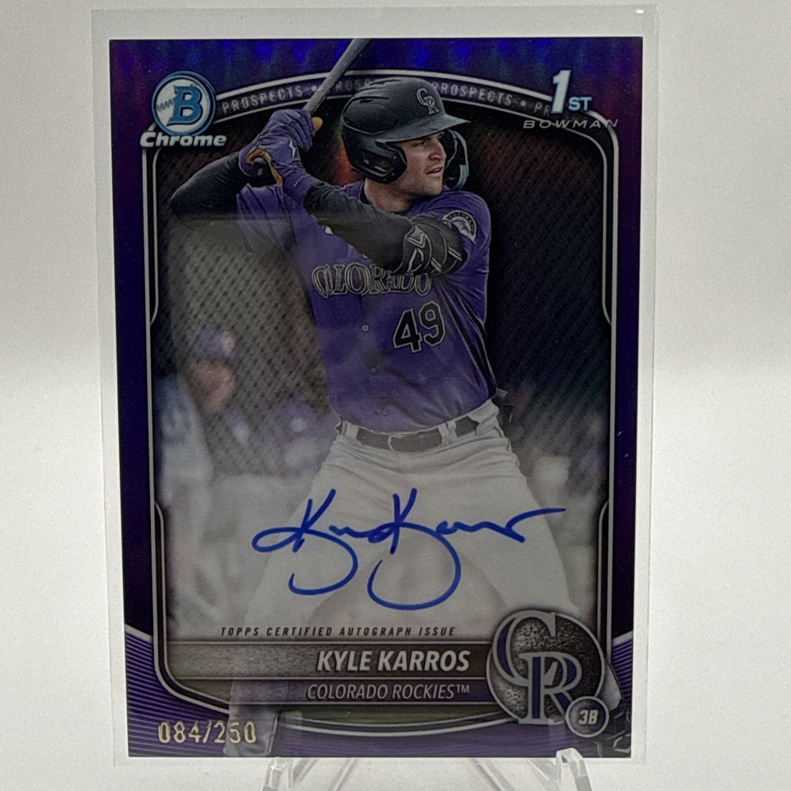 2025 Bowman Chrome Kyle Karros 1st True Purple Color Match Rockies Auto /250