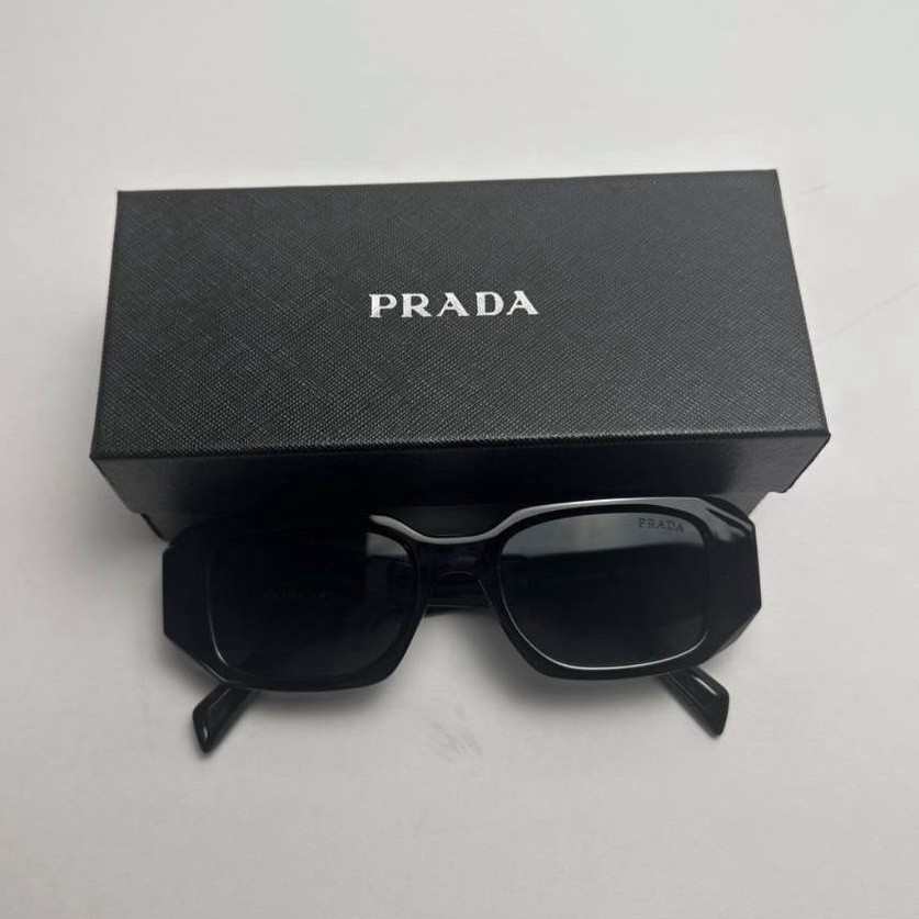 PRADA MILANO Men's Square Sunglasses Black Plastic Frame & Lens Designer