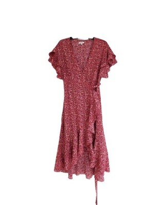 Max Studio Floral Wrap Dress Short Ruffle Sleeve V-Neck Midi Women's Size M