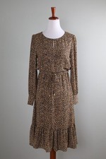 TALBOTS $158 Leopard Crepe Lined Blouson Tie Waist Dress Size 2 Petite