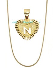 Unisex 18K Gold Filled Alphabet Letter "N" Heart Pendant 16"-38" Necklace Chain