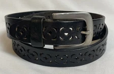 Vtg Capezio Leather Belt Women’s M/32 Black Cut Outs Solid Brass Buckle India