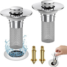 2-Pack Pop up Bathroom Sink Drain Stopper ? Stainless Steel Hair Catcher Filter