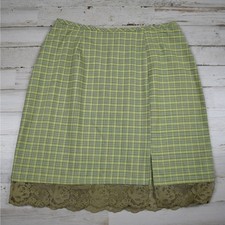 Plaid Mini Skirt Lace Trim Womens XS Green 90s VTG Schoolgirl Preppy Coquette
