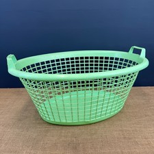 VINTAGE RETRO 1970s AQUA GREEN HARD PLASTIC OVAL LATTICE LAUNDRY BASKET