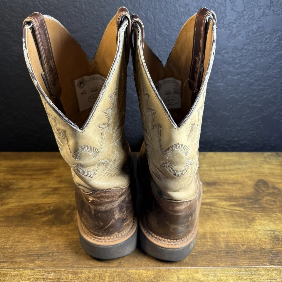 Justin Botas Para Hombres Talla 11EE Cuero Marrón Western Botas de Trabajo Puntera Cuadrada EE. UU. 4530 Foto 4 de 4