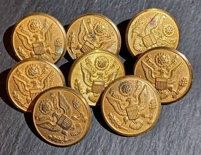 #ad REX PRODUCTS CORP NEW ROCHELLE NY GOLD 1.1 8quot; MILITARY BUTTONS LOT OF 8 CB 13 $8.00