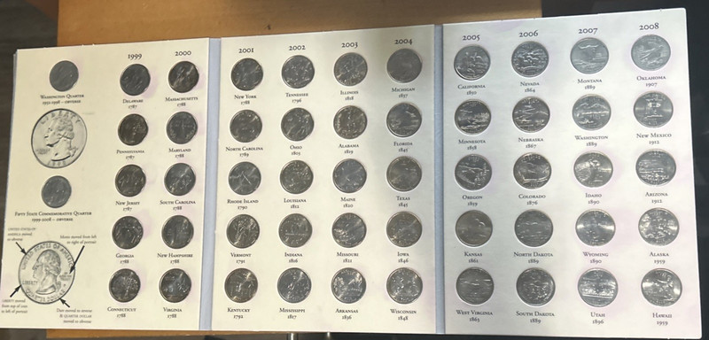 Fifty State Commemorative Quarters 1999-2008 In Littleton Binder folio