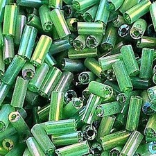 Preciosa Czech Glass Bugle Beads 24 Grams Green AB 2